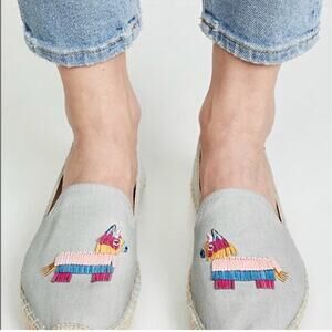 Soludos Gray Espadrilles with Llama Pinata Embellishment Whimsical Boho Chic